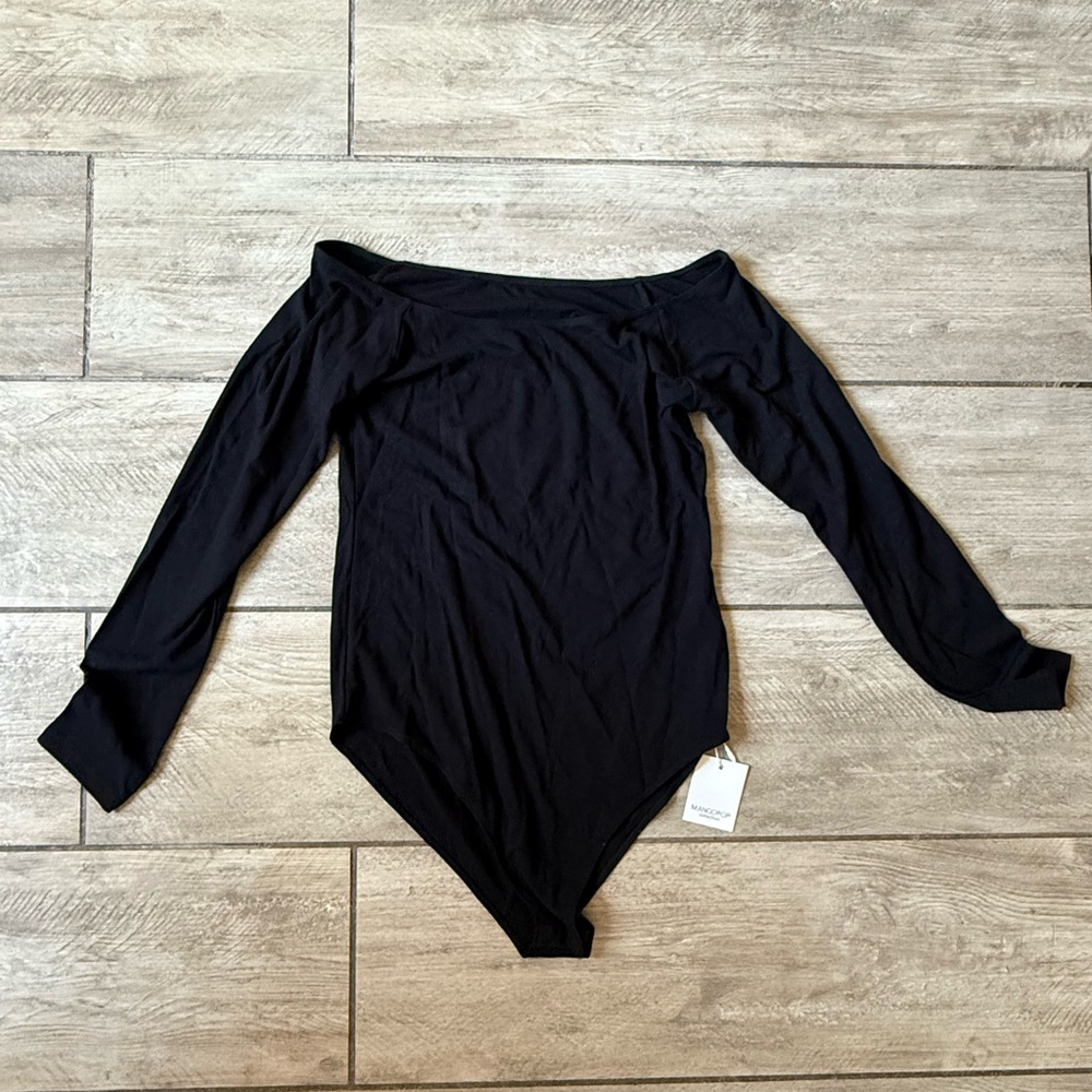 Off-the-Shoulder Black Long Sleeve Bodysuit
